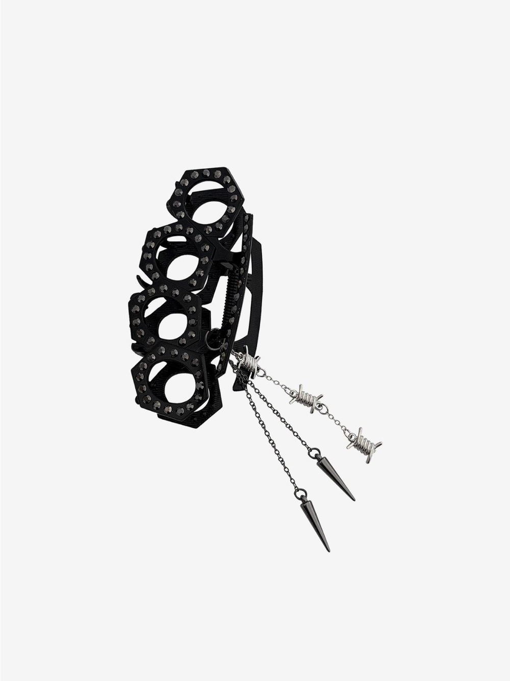 Black Rivet Studded Knuckle Hair Clip with Chain Spikes